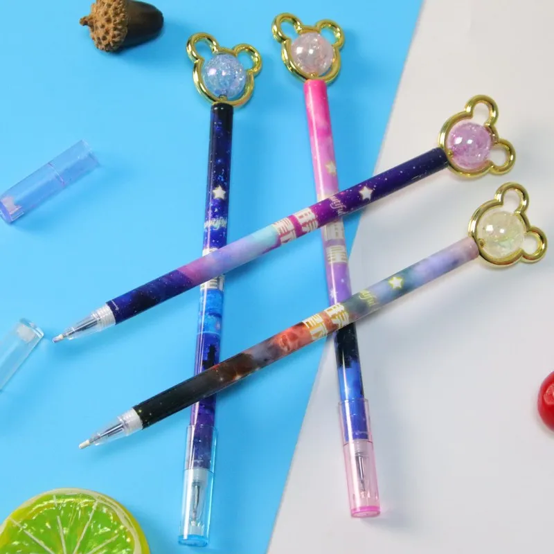 36PCS High Value Crystal Bear Neutral Pen Small Fresh Flower Film Student Pull Hat Pen Creative Stationery Writing Test Fountain