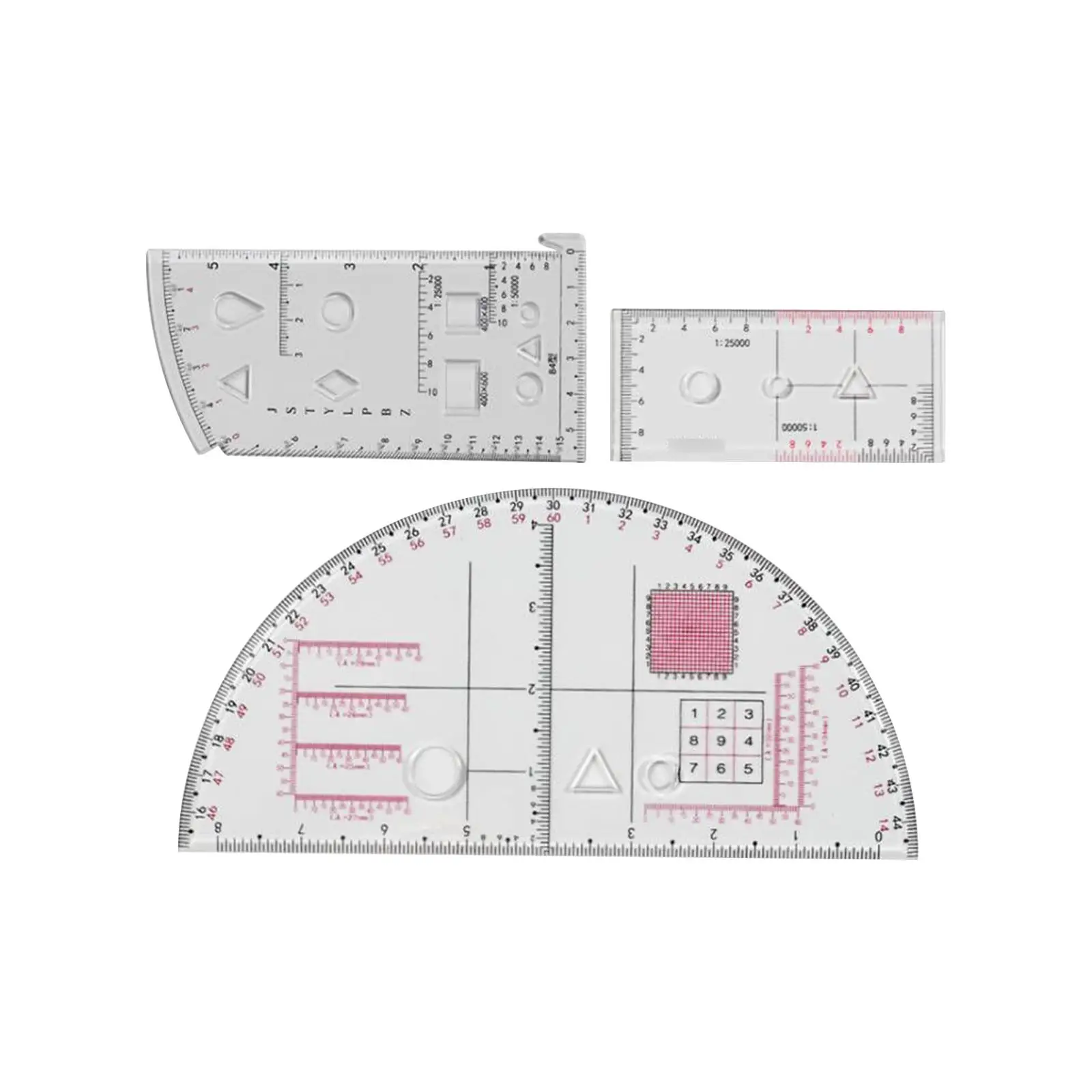 3Pcs Math Protractor Learning Tool Lightweight Measuring Tool Geographic Coordinate Ruler for Office Woodworking Home