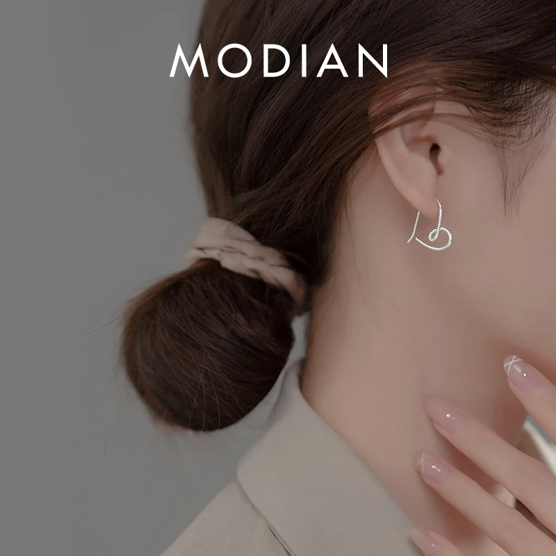 Modian 925 Sterling Silver Simple Line Heart Kolczyki sztyfty dla kobiet Wykwintne kolczyki do uszu Moda Drobna biżuteria Prezent ślubny
