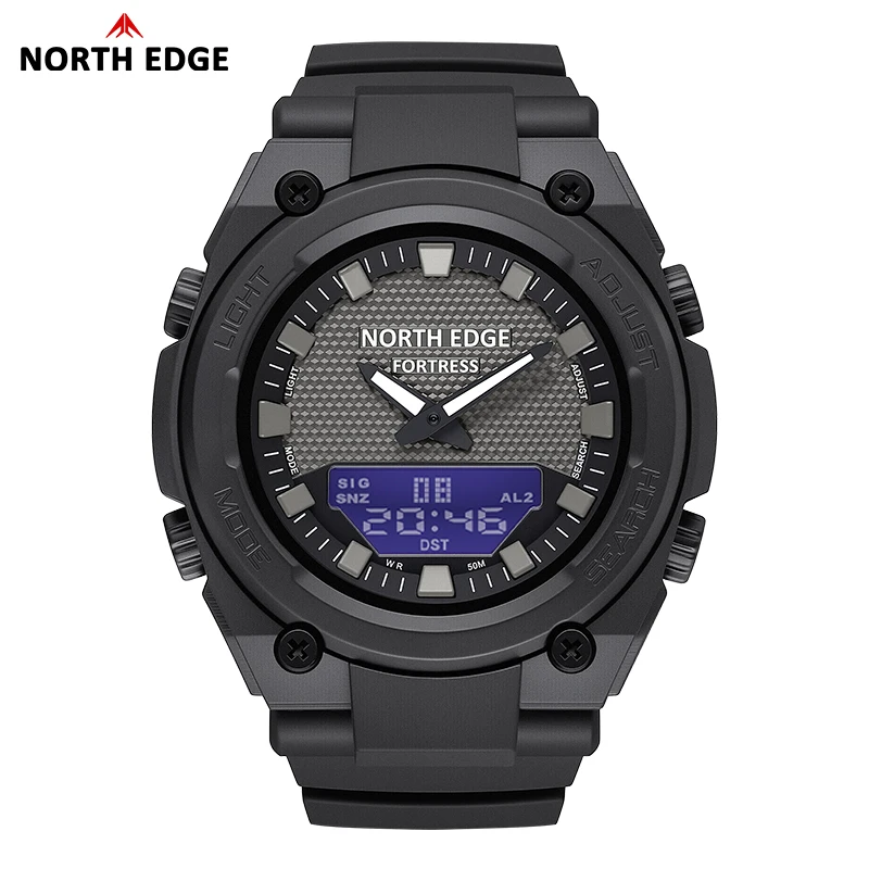 Reloj Digital Militar NORTH EDGE FORTRESS 2026 para Hombre, Deportivo, Resistente al Agua 50M, Hora Mundial, Cuenta Regresiva, LED