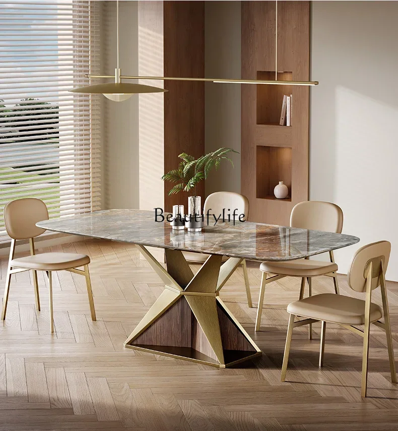 

Fish belly blue natural marble dining table Italian modern simple light luxury rectangular dining table