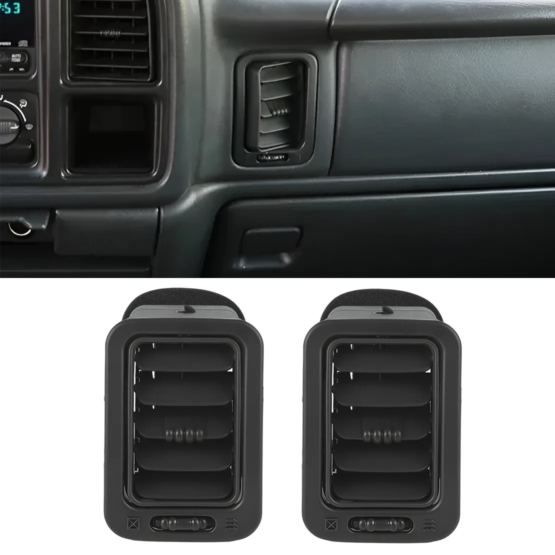 

15176085 2pcs Black Right Side Dash A/C Heater Air Vent Fit For Chevrolet Silverado GMC Sierra 1500 2000-2006
