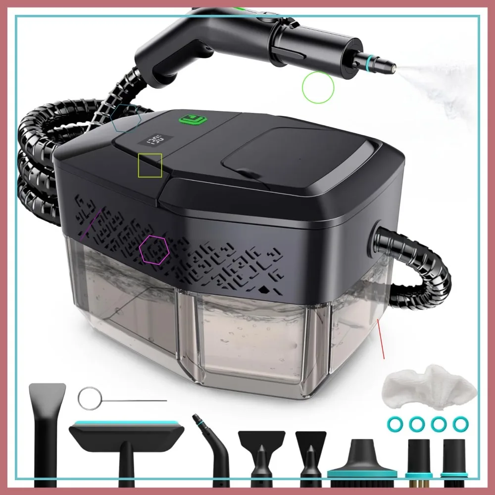 

Steam Cleaner, 3-Level Handle, 15s Heat-Up, 1.8L Tank, Dry Burn Protection, Handheld for Home with 12pcs Accessories