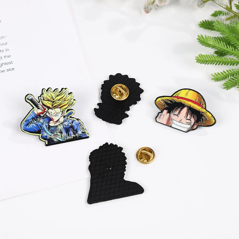 Japanese Anime Enamel Pin One Piece Naruto Dragon Ball Cartoon Figure Metal Brooch Backpack Pin for Man Jewelry Accessory Gift