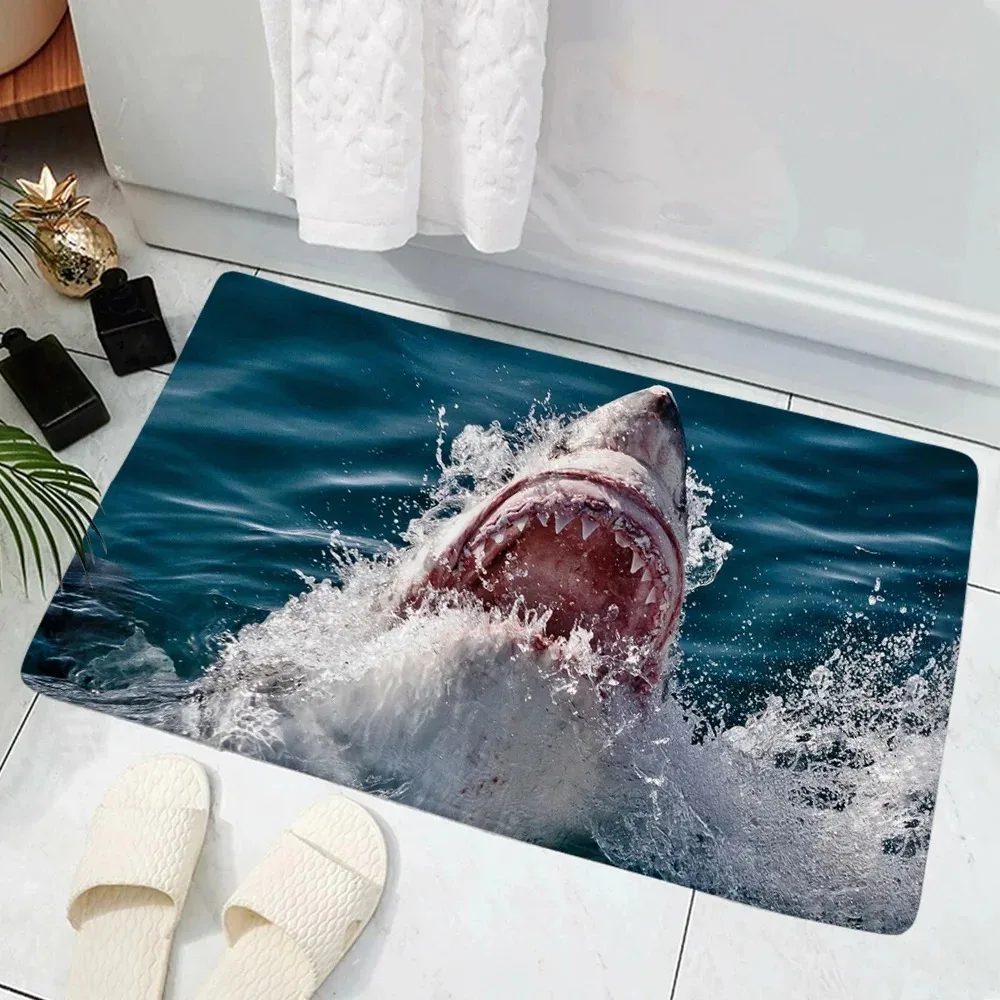 3D Shark Creative Entrance Doormat Deep Sea Shark Bathroom Door Mat Anti Slip Pad Kitchen Mat Welcome Mat Door Mat Entrance