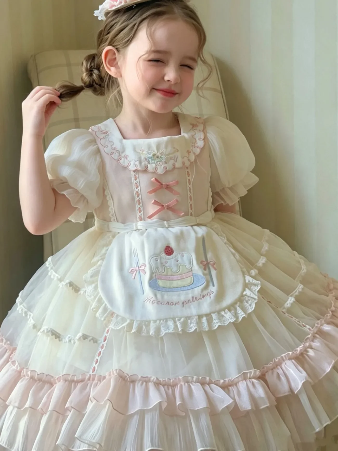 Baby Girl Summer Pink Sweet Lolita Embroidered Floral Lace Princess Gauze Ball Gown Dress Birthday Wedding Party Eid Clothes