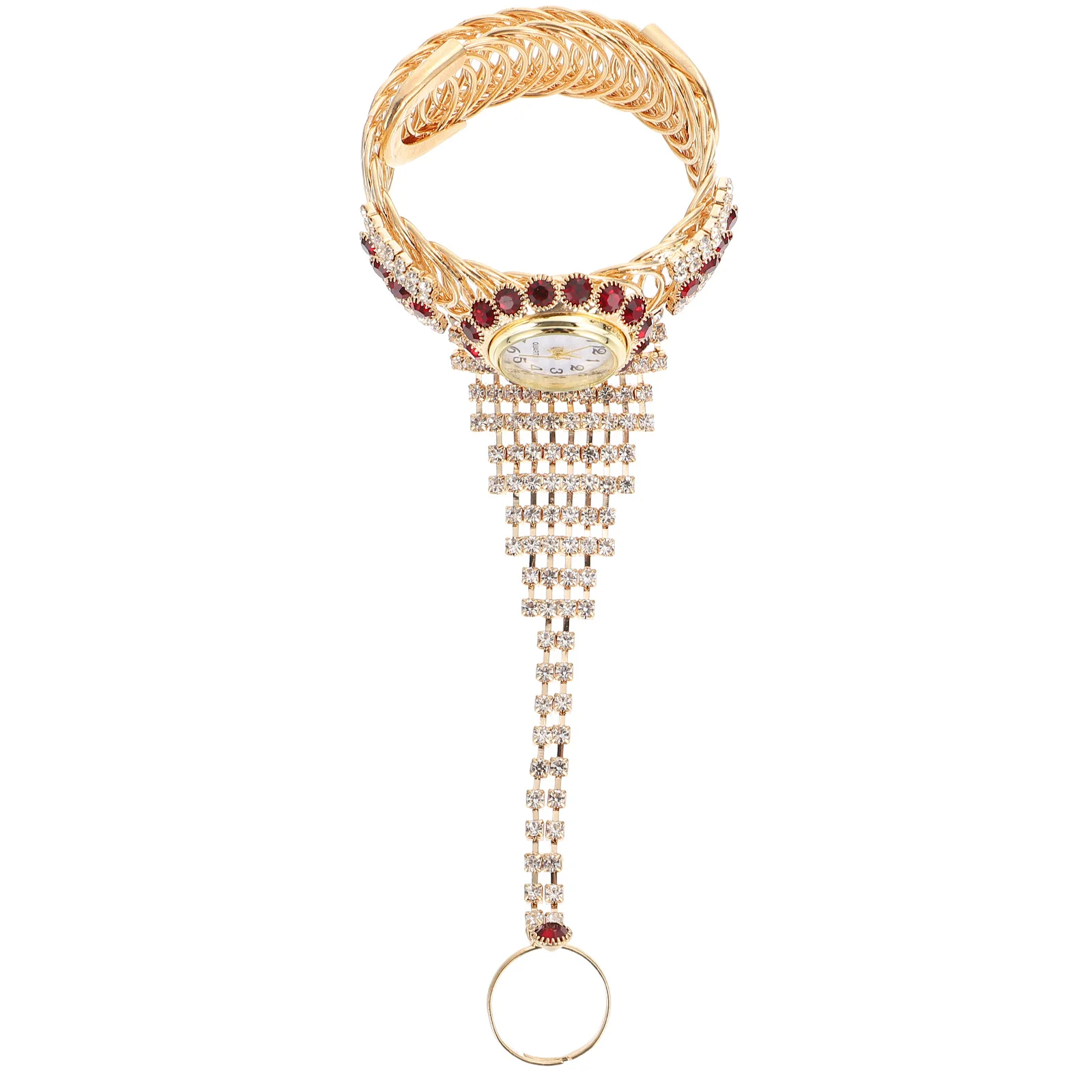 Rhinestone Ring Bracelet Watch Elegant Rhinestone Accessory Accurate Time Display Retro Lady Bracelet Ring Watch