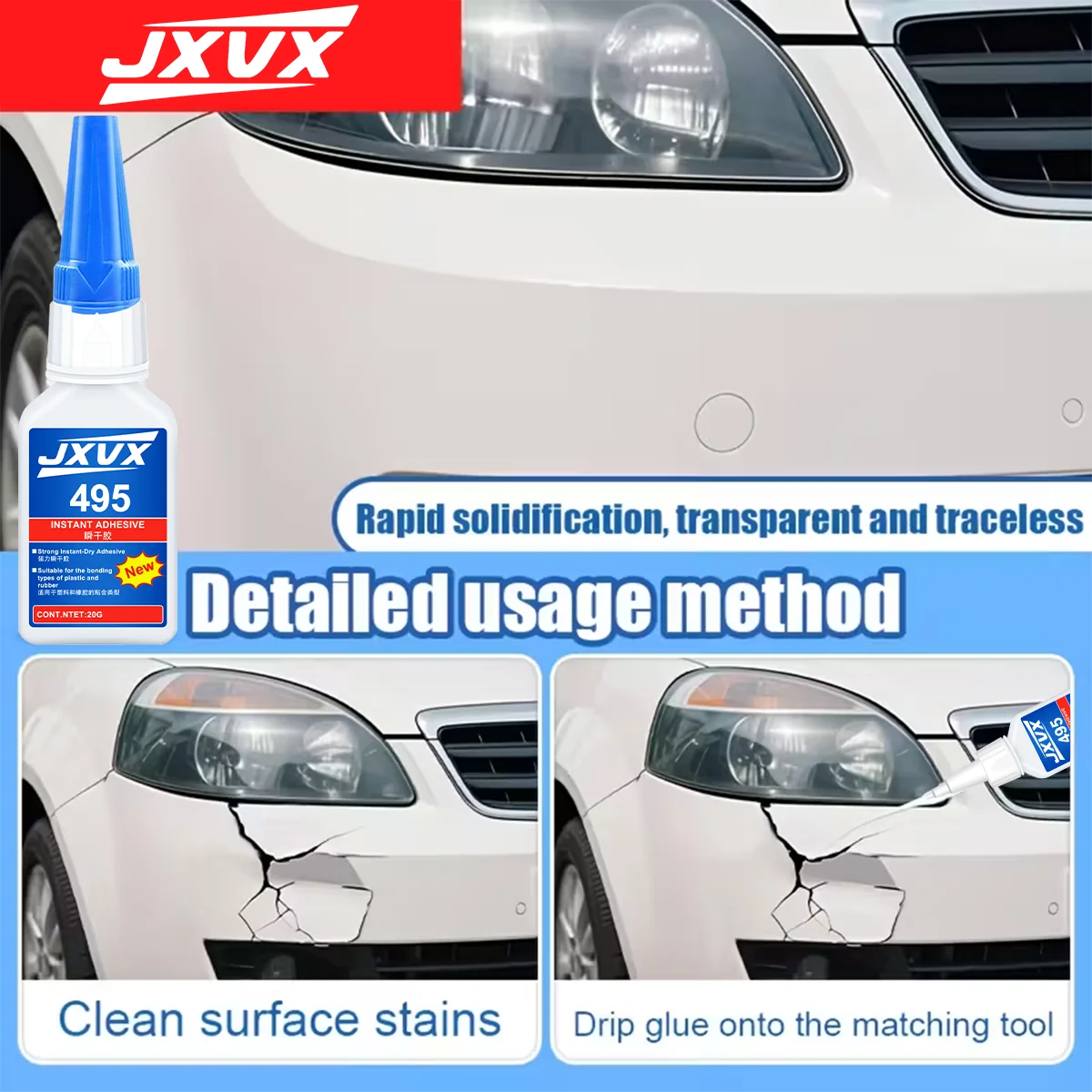 Adhesivo instantáneo 495/480 ecológico recientemente mejorado. Contiene cianoacrilato superresistente adecuado para reparaciones automovilísticas. Caucho, plástico, madera. Con aplicador de precisión. Pegamento 110 ml.