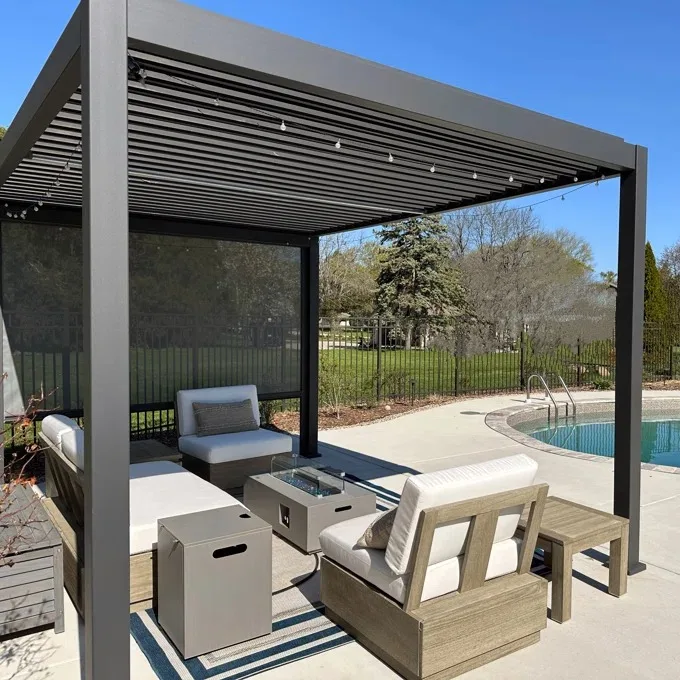 Hot Sale Hardtop Gazebo Black White Aluminum Alloy Frame Adjustable Louvered Roof Waterproof Snowproof Garden Balcony Pergola