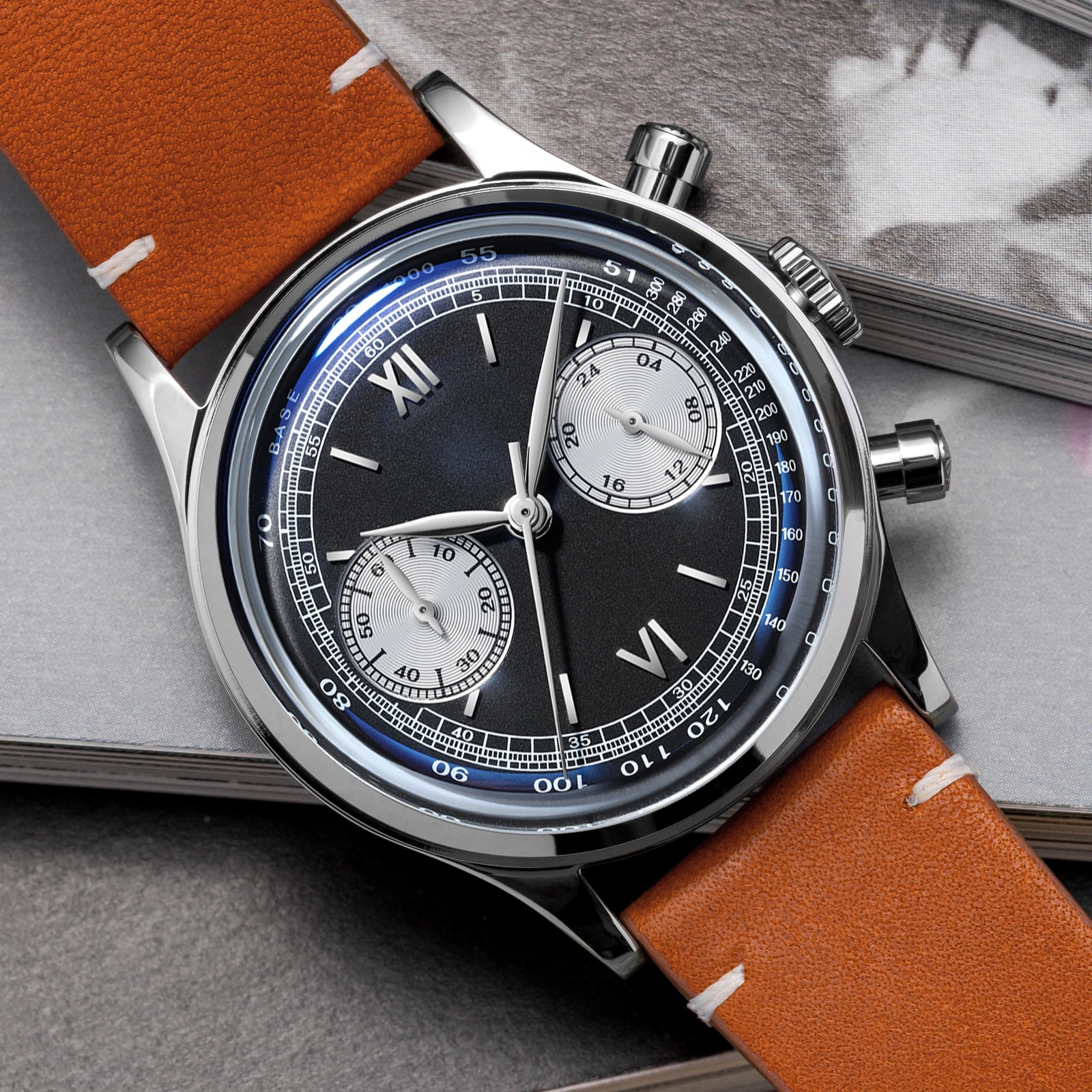 

ADDIESDIVE Men Quartz Chronograph Watch Waterproof 100m Bubble Glass Multifunction Watches 38MM Leather Strap Luxury Wristwatch