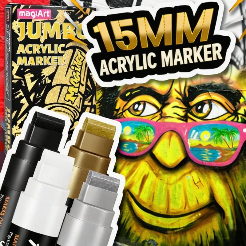 

15mm Wide Tip Acrylic Paint Marker POP Poster Marker Waterproof Opaque DIY Graffiti Art Drawing Marker Pen