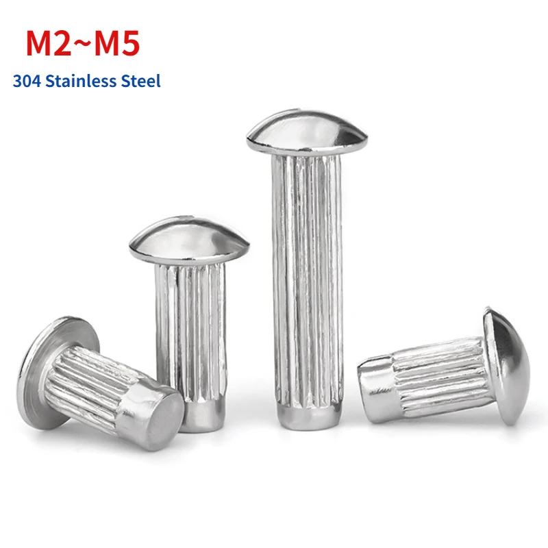 M2 M2.5 M3 M4 M5 A2-70 304 Stainless Steel Semi Button Round Head Knurled Shank Solid Rivet GB827 for Label Name Plate