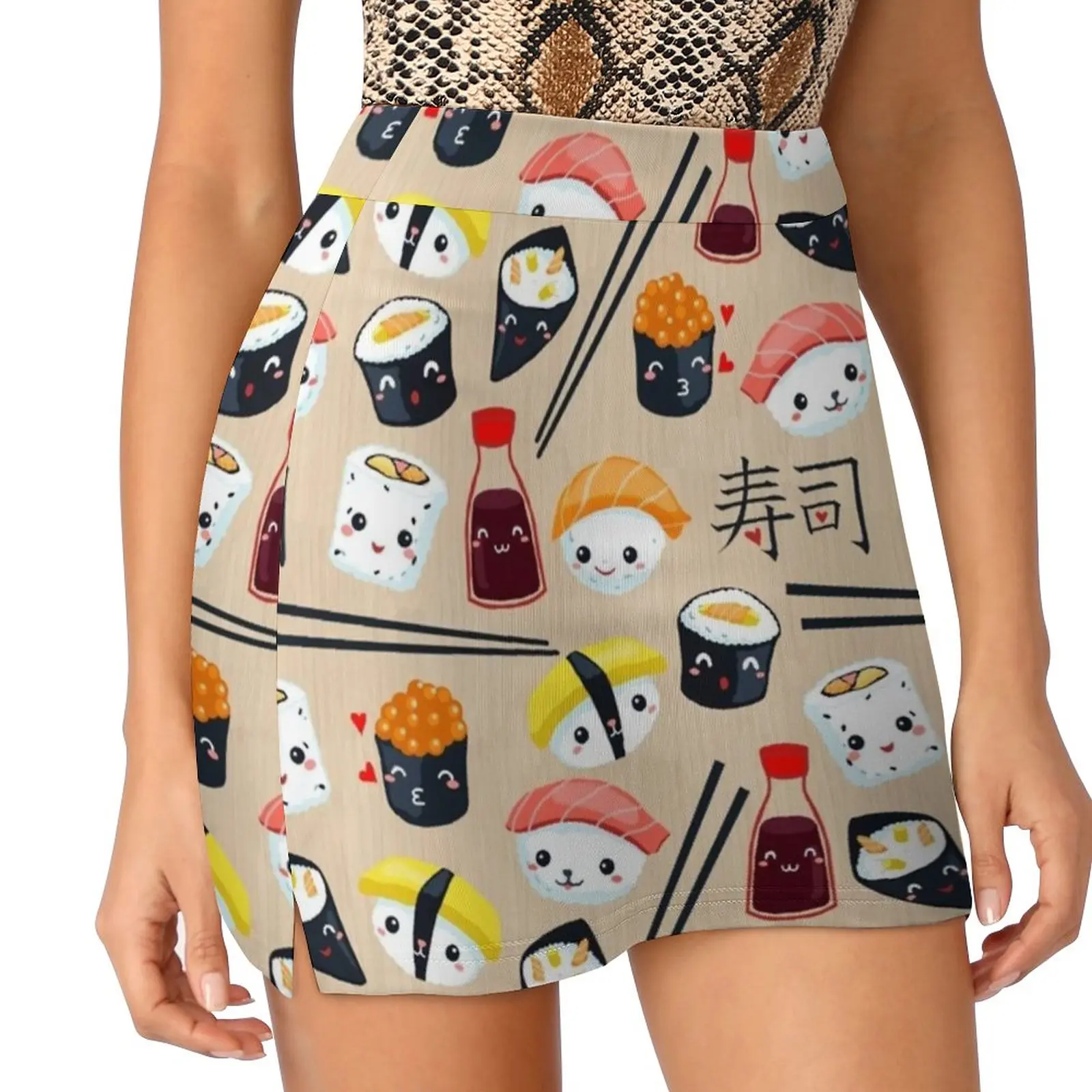 Kawaii Sushi Skirts Woman Fashion 2022 Pant Skirt Mini Skirts Office Short Skirt Kawaii Sushi Food Happy Cute Kitchen Fish