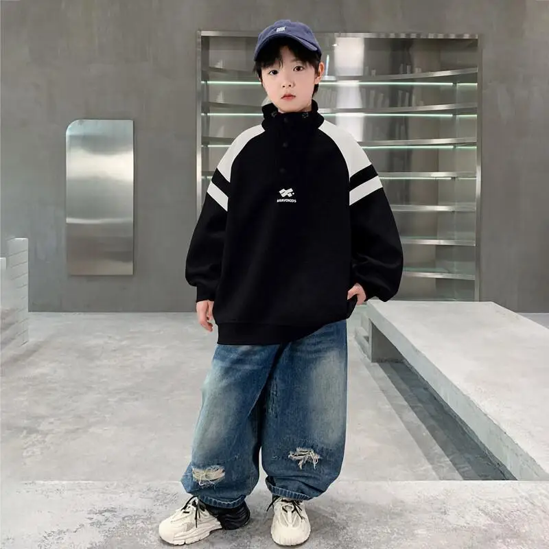 

Новинка 202, стильная детская красивая рубашка с воротником-стойкой Zhongda, корейская версия, базовая рубашка, толстовка с капюшоном для мальчиков, весенние и осенние куртки