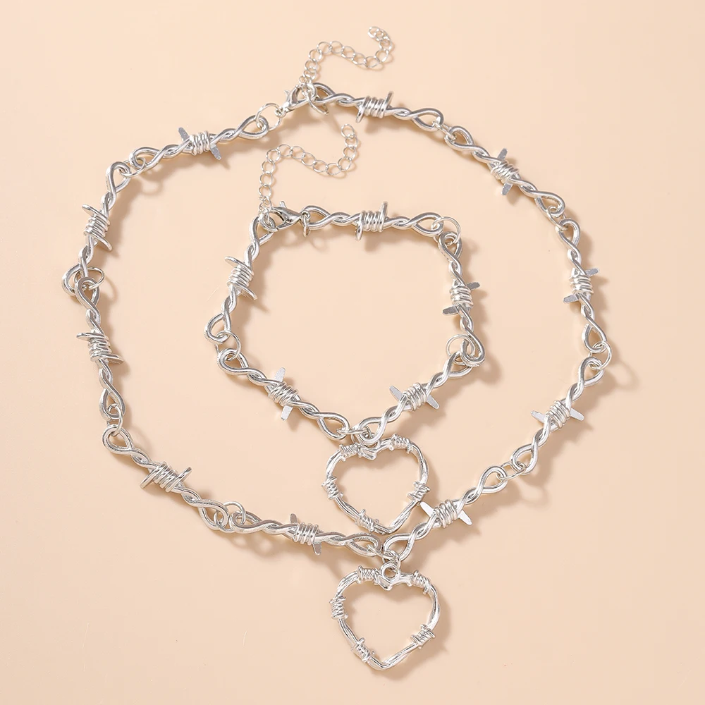 

Aihua Steampunk Infinity Love Thron Heart Necklace Set Bracelet Necklace For Women Men Fashion Party Wedding Jewelry Set Gifts