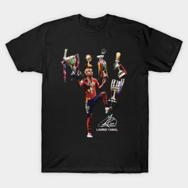 Lamine Yamal Spanish Football Player Vintage Portrait Graphic Unisex Premium Cotton Multi Color Short Sleeve Loose Soccer Tee