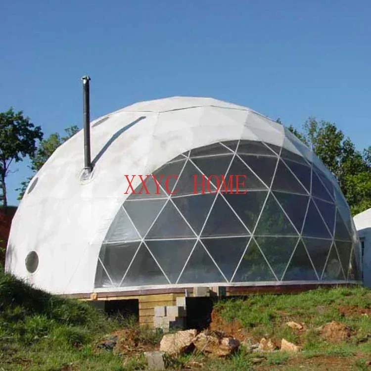 8m Diameter wholesale resort hotel camp geodesic sphere dome tent house with security glass door