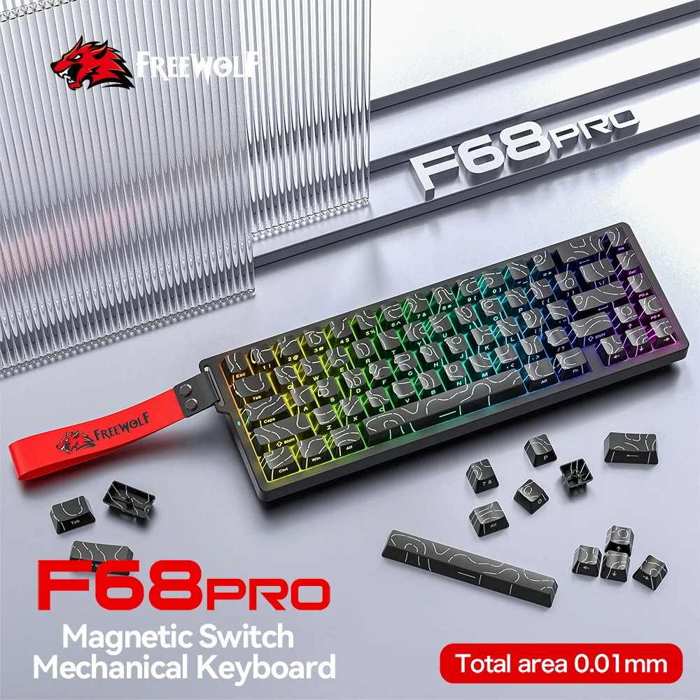 

FREEWOLF F68PRO 8K Mechanical Keyboard ,Magnetic Switch,0.01mm RT Accuracy,128K Scan Rate,Customs RGB Gaming Keyboards