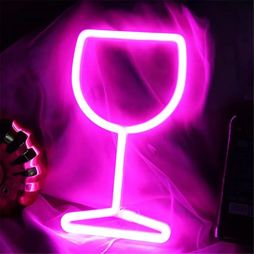 Lampu Led Neon kaca anggur lampu gantung dinding Winebowl lampu malam pengoperasi baterai USB lampu Neon Bar tanda dekorasi ruangan hadiah