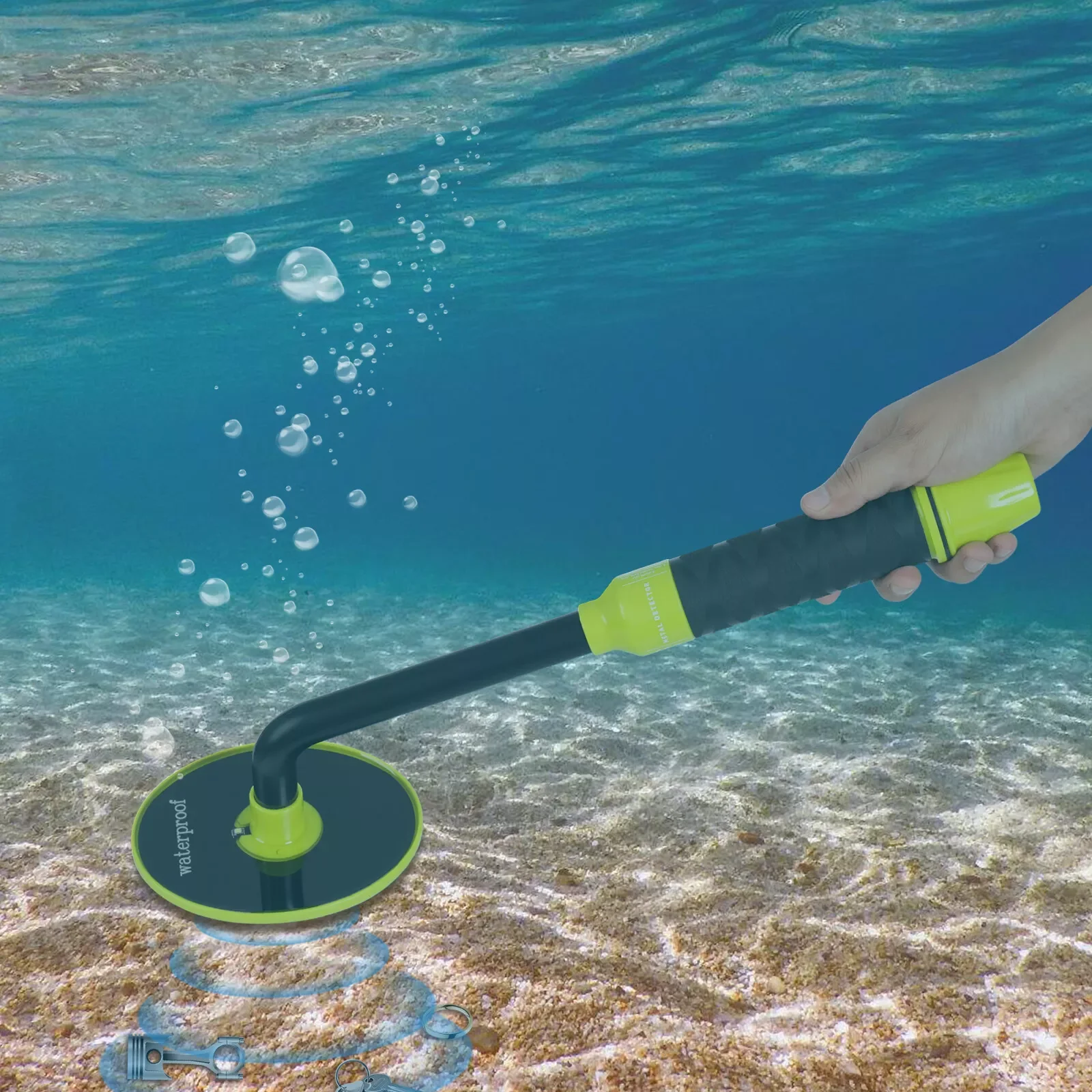 

Handheld Metal Detector Waterproof Rating IP68 Battery Powered Underwater Metal Detector With Hand Strap