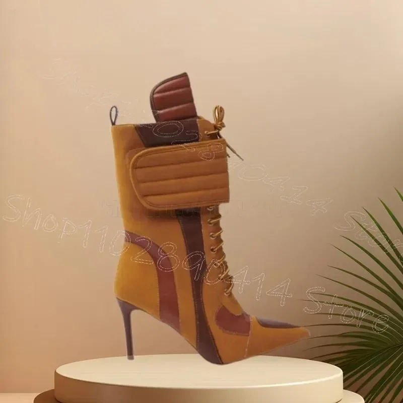 

Brown Stripe Strappy Pointed Toe Boots Side Zipper Women Shoes Thin High Heels New Party Dating Banquet 2025 Zapatos Para Mujere