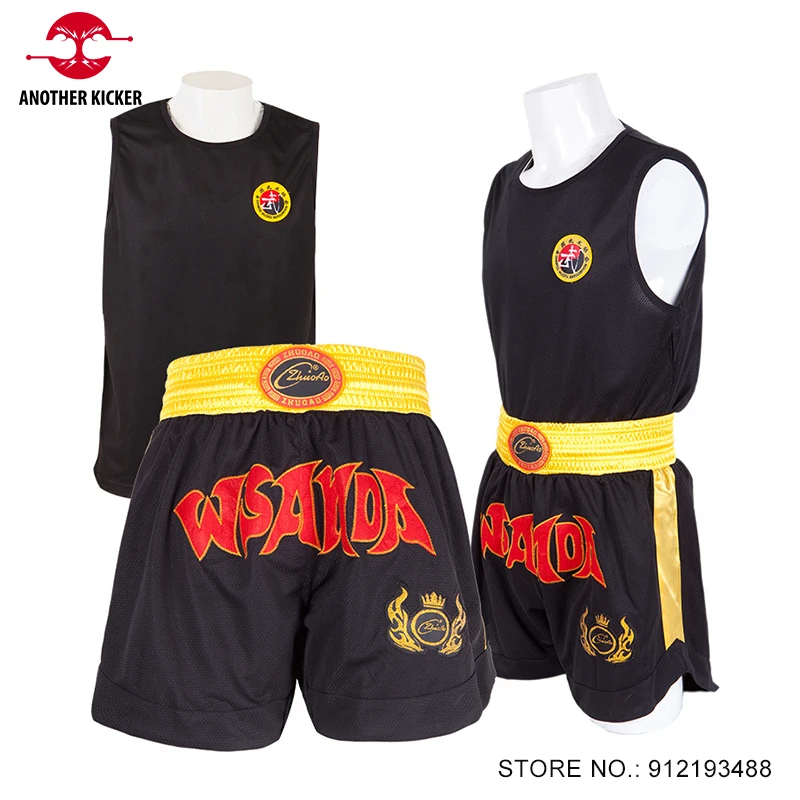 

Muay Thai Shorts and Shirt Set Boxing Suit Men Women Kids Sanda Wushu Wrestling Martial Arts Uniform MMA Kickboxing Fight Shorts