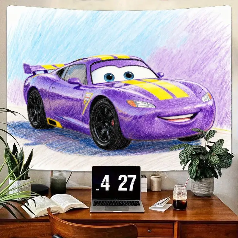 

1 шт. яркий фиолетовый анимированный гобелен с гоночным автомобилем, современное настенное искусство из полиэстера для детской комнаты для мальчиков, декор для гостиной, спальни, подарок