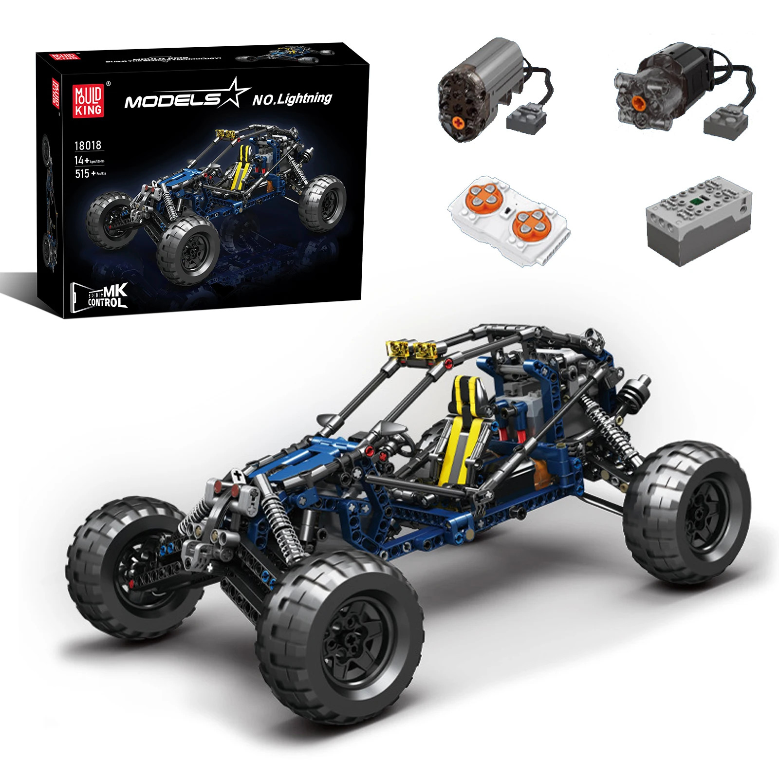 

MOULD KING 18018 Motorized Technical Car Building Blocks App and RC Control Blue Buggy Model Kit for Kids