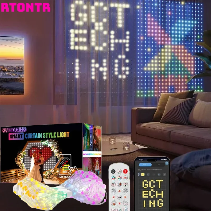 400 المصابيح أضواء الستار الذكية بلوتوث التطبيق LED سلسلة RGB الجنية أضواء DIY الموسيقى تغيير عرض لنافذة غرفة نوم الديكور #2