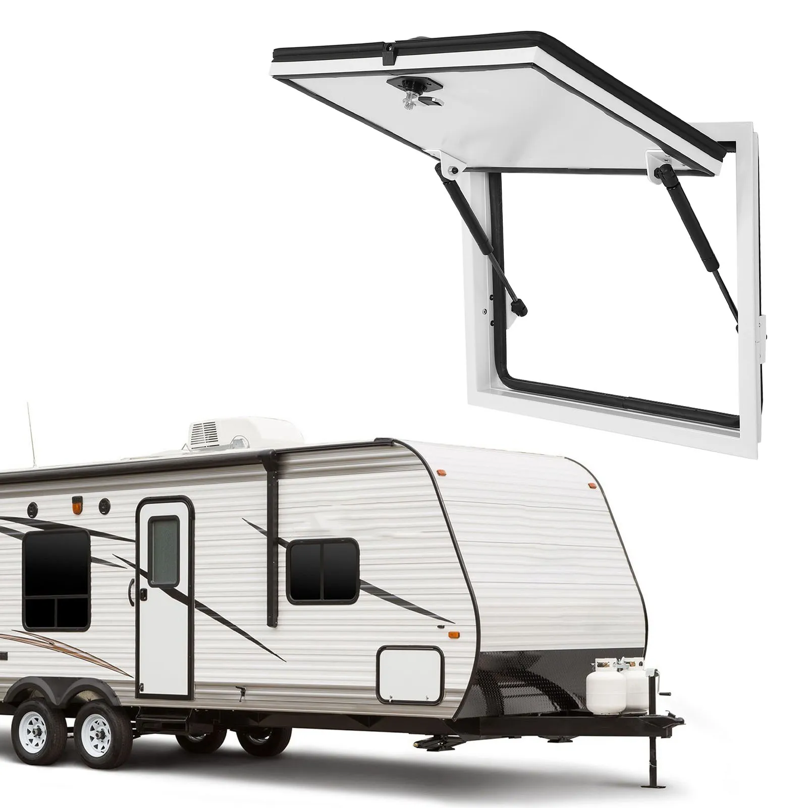 

Rv Storage Hatch Door 24x24inches UV Resistant Aluminum Alloy Square RV Baggage Door with Lock Support Rod for Camper Caravan