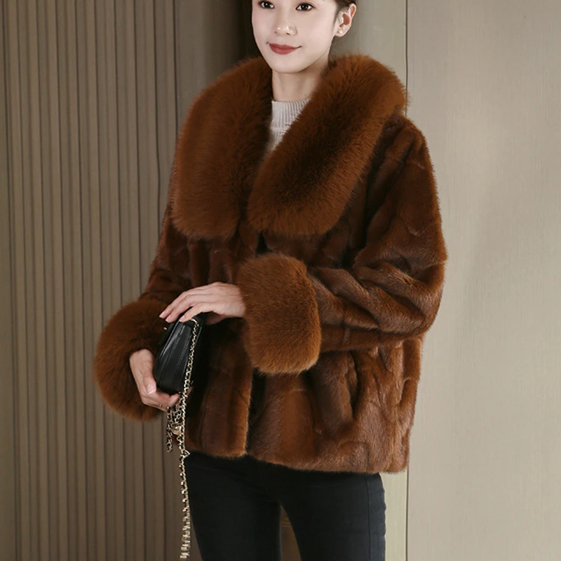 

High Quality Warm Women Overcoat 2025 New Fashion Women's Fur Coat Winter Season Style Imitation Mink Print Fur & Faux Fur H715