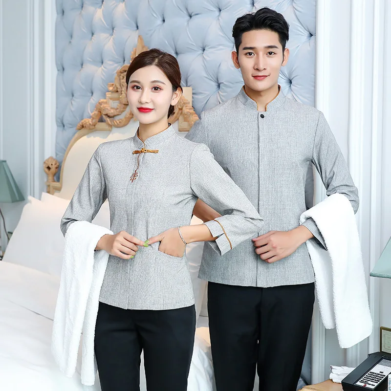 

Hotel Guest Room Attendant Autumn Winter Linen Property Cleaner Work Uniform Long SleevePAHousekeeping Uniform for Aunty