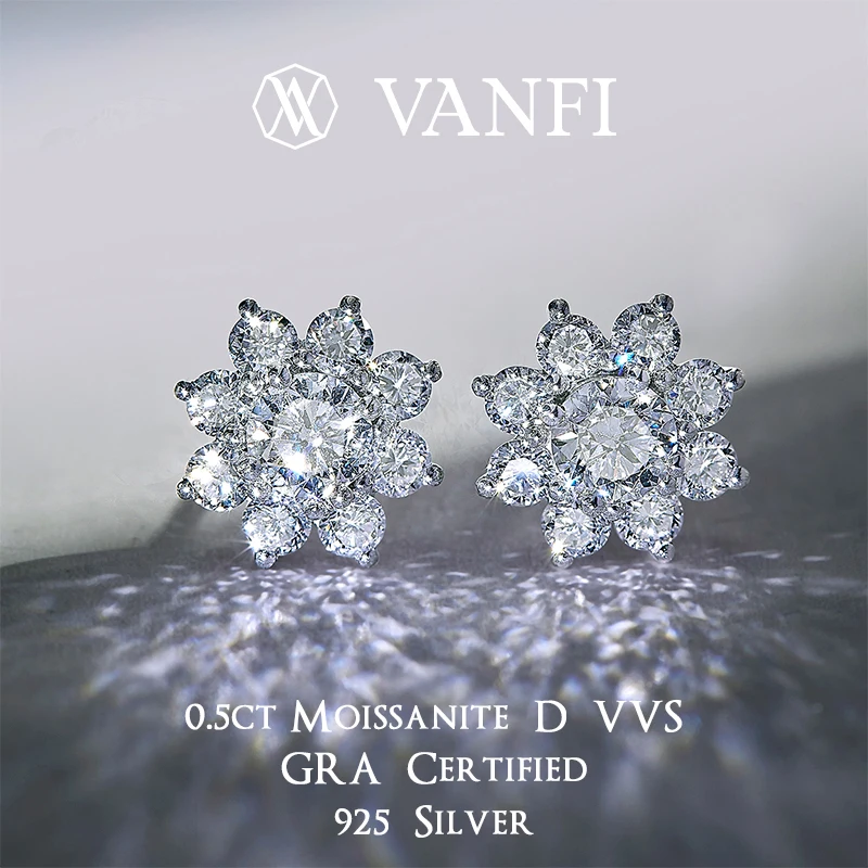 

Kfvanfi Sunflower Stud Earring for Women Lab-Created Moissanite 925 Sterling Silver Hypoallergenic Luxury Snowflake Jewelry Gift