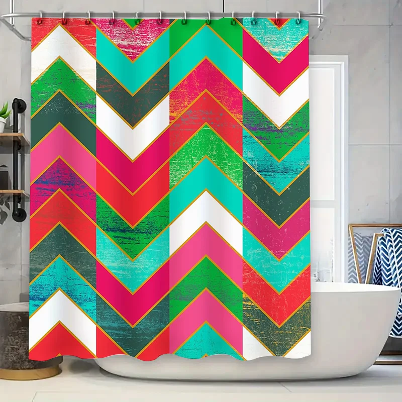 

Занавеска для душа с геометрическим рисунком, современное абстрактное искусство, декор для ванной комнаты, водостойкая тканевая подкладка, винтажный бирюзовый, синий, розовый узор, фон