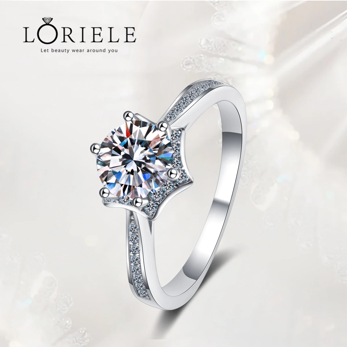 

LORIELE Real Moissanite Engagement Rings 925 Sterling Silver Wedding Band VVS Brilliant Diamond Star Promise Ring Fine Jewelry