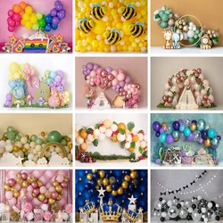 Children 1st Birthday Cake Smash Photo Background Rainbow Balloon Decoration Photo Studio Props Baby Party Photography Backdrop