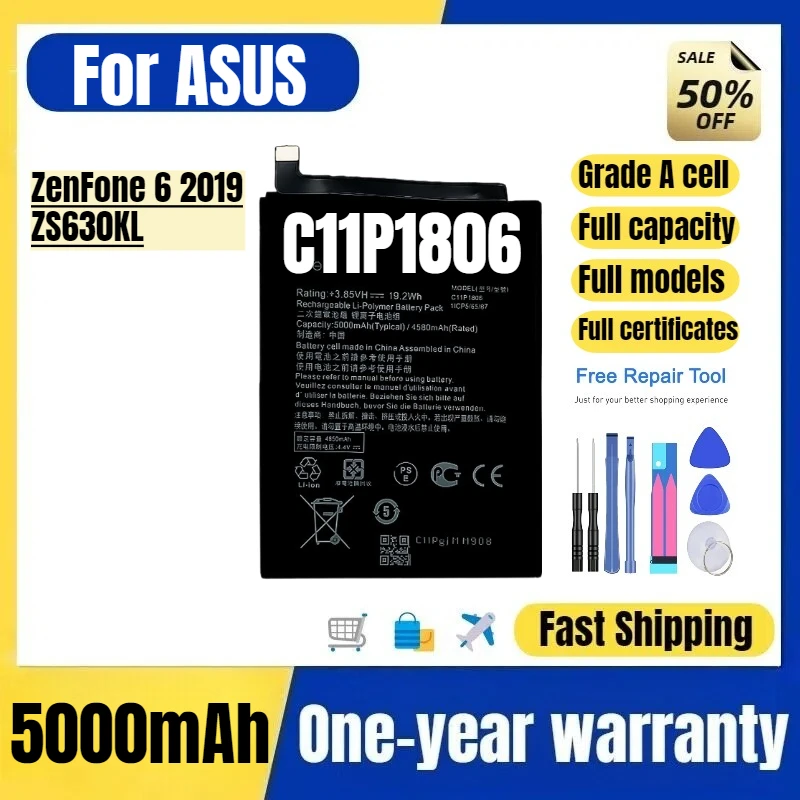 

C11P1806 for ASUS ZenFone 6 2019/ZS630KL Phone Battery High Quality High Capacity Replacement Bateria Grade A Cell with Tools