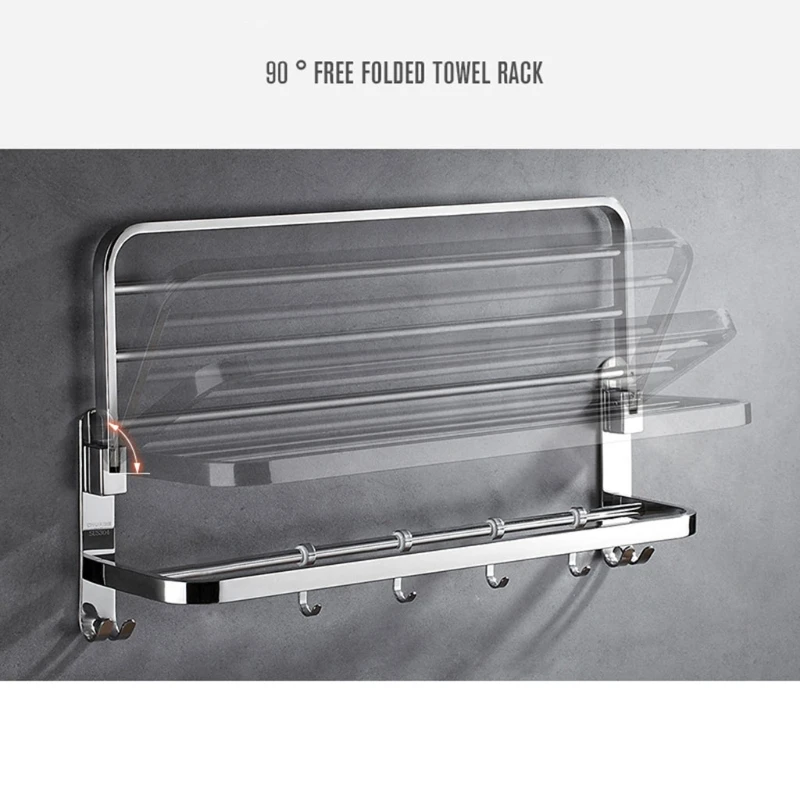 New Stainless Steel Wall Mounted Foldable Bath Towel Rack Holder Storage Shelf