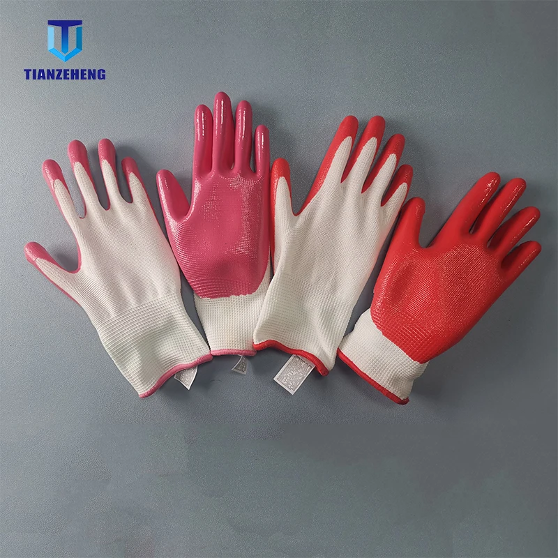 5 Pairs / Lot White Polyester Gloves Smooth Nitrile Work Safety Hand Covers Children Revent Slippery Wear-Resisting