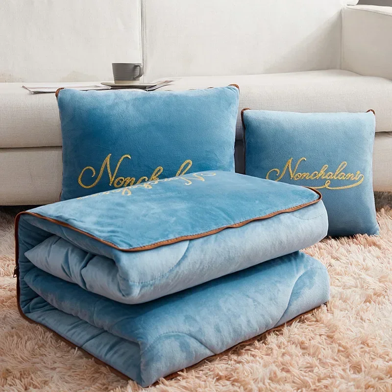 Super Soft Travel Blanket Throw Pillow 2 in 1 Thick Crystal Fleece Office Chair Nap Pillow Quilt Dual-use Home Sofa Decor