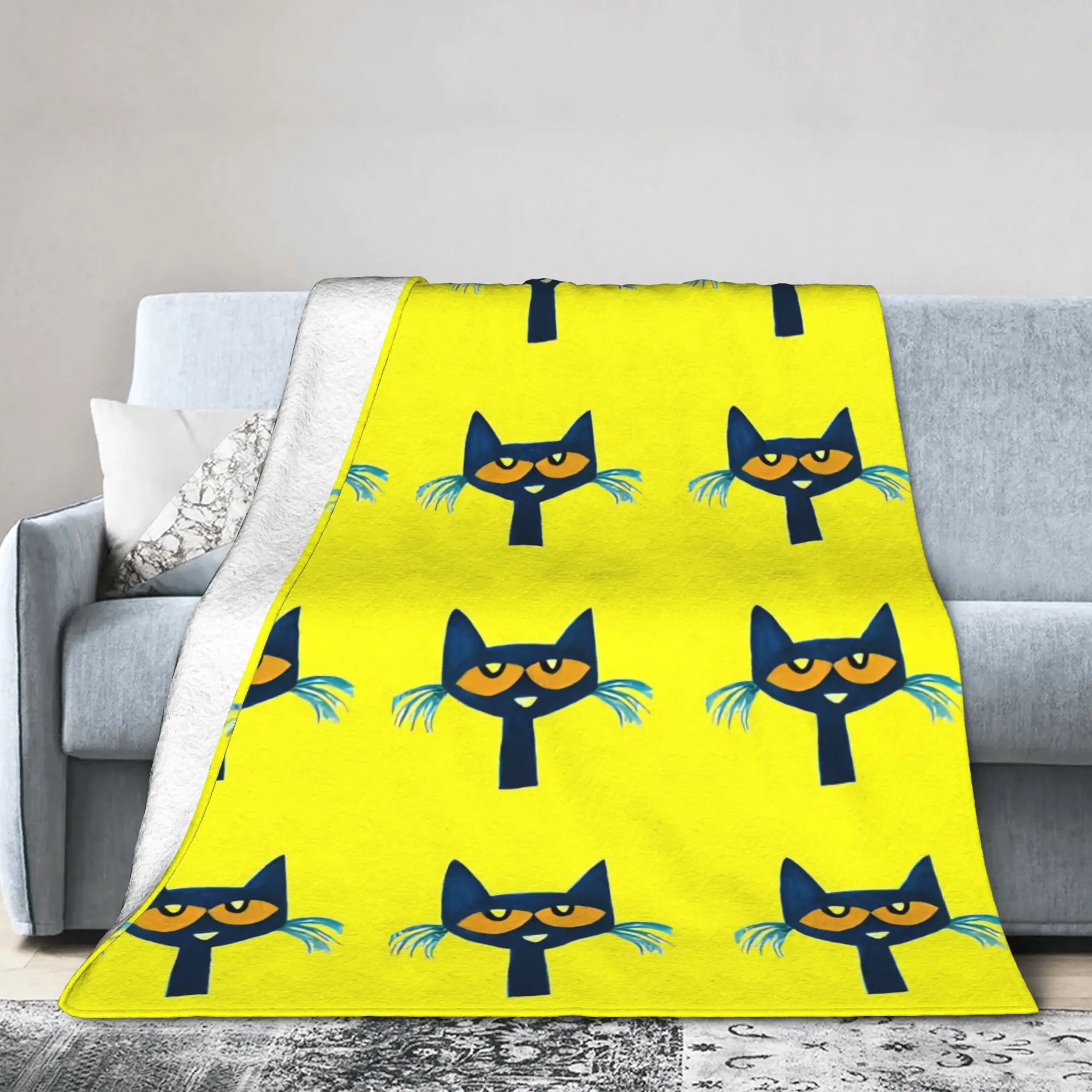 Pete the Cat Groovy Coral Fleece Plush Throw Blankets Cartoon Blankets for Bed Outdoor Warm Quilt