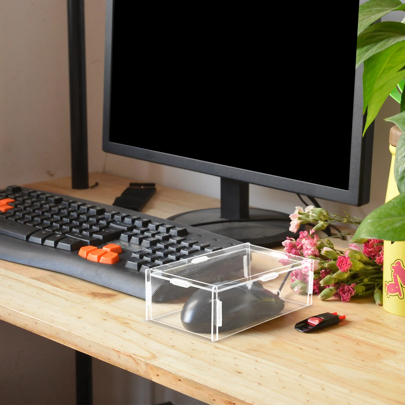 Transparent Acrylic Mouse Cover Protective Case Desktop Computer Dust Cover Clear Dust Protector Waterproof Scratch-Resistant