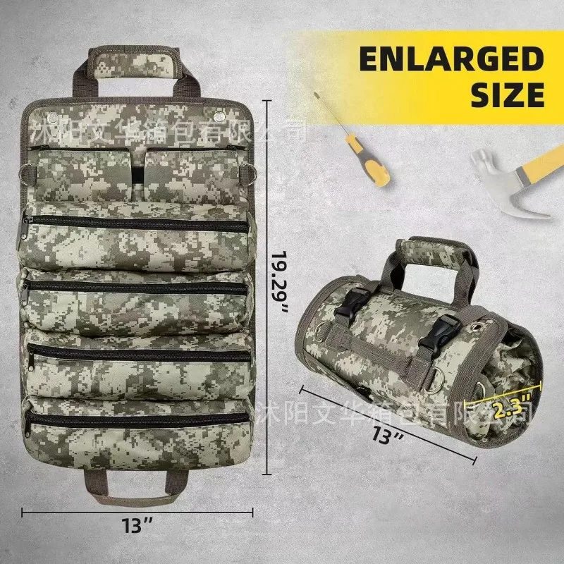 Neutral Rollable Tool Bag High Density Oxford Fabric Portable Storage Organizer Pouch for Electrician Hardware Hand Tools