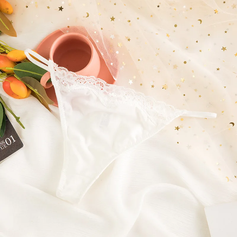 New Fashion Ice Silk Underwear Women Simple Lace Edge Sexy Thin Belt Low Waist Briefs Cotton File Comfortable Breathable Thong