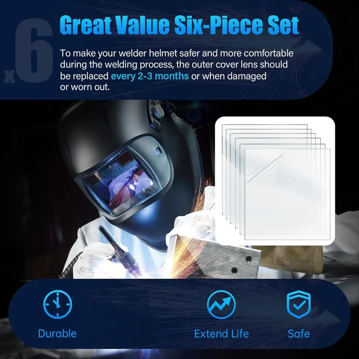 【POPULAR PICK】6pcs Welding Helmet Cover Lens for 3350,2450,750S&850S Series,Welding Hood Clear Lens Electric Welder Parts