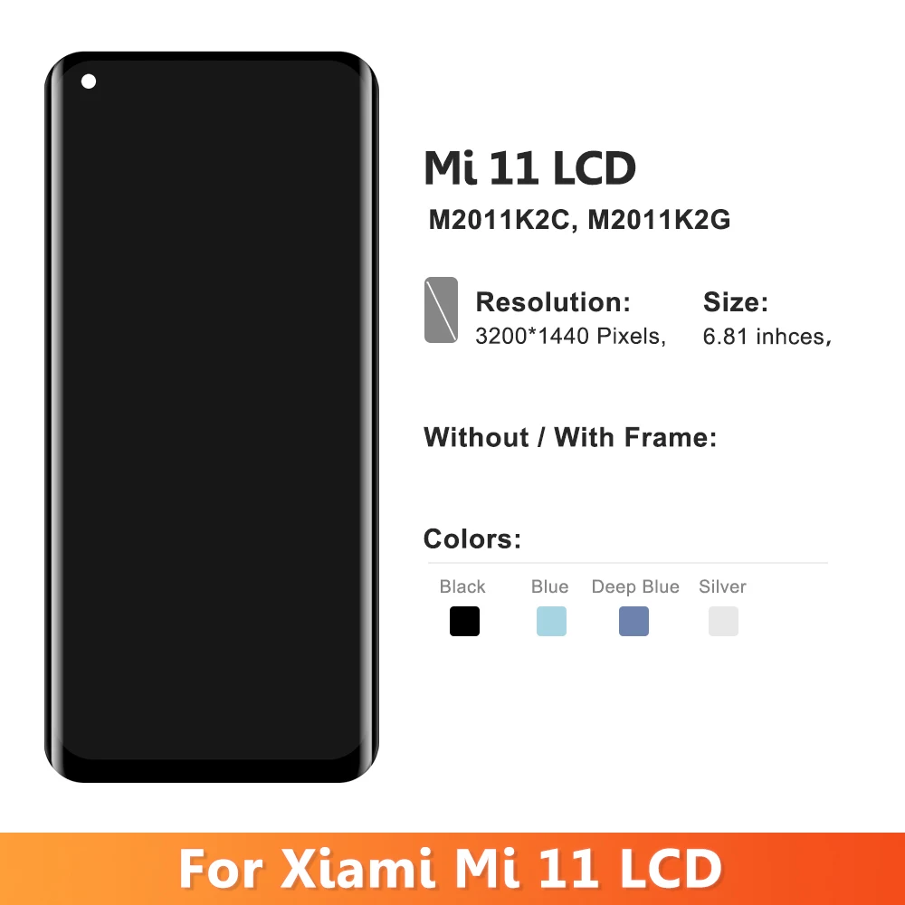 AMOLED Display for Xiaomi Mi 11 M2011K2C Lcd  Screen M2011K2G Display Digital Touch Screen for Mi 11 LCD Replacement With Frame