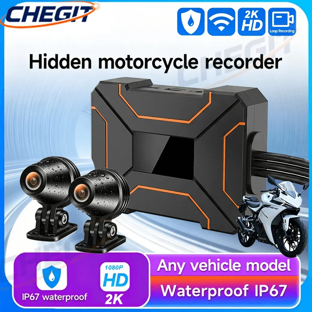 2K Motorrad Dual-DVR 1080P Versteckte 140° Weitwinkel-Actionkamera Rekorder Vorne & Hinten WiFi Wasserdichte Motorrad-Dashcam