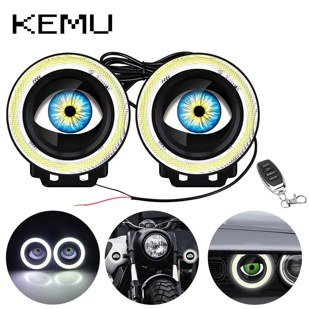 

3.5Inch Motorcycle LED Angel Eyes Fog Light 6/32/82 modes Auxiliary Headlamp Devil Eyes Motorcycle Decorative Light APP Remote