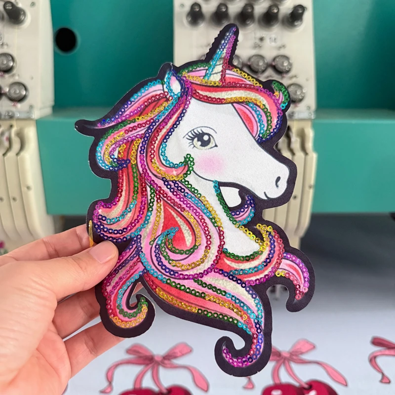 

Unicorn Sequins Large Patches Iron On Patches For Clothing Cute Unicorn Patch For Girls Jacket Shiny Patches Personality Patches