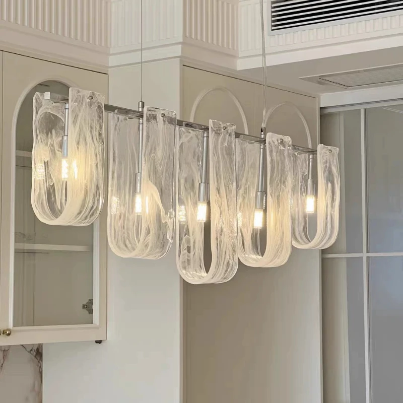 Cloudy Glass Light Luxury Chandelier French Design Hanging Pendant Light for Living Room Home Dining Table Light Lustre